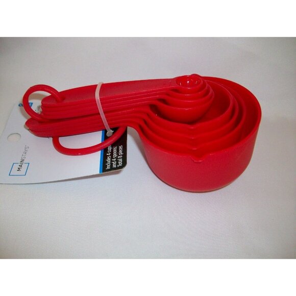 Red 8-Piece Measuring Cup Spoon Set Plastic Kitchen Dishwasher Safe - Picture 2 of 3